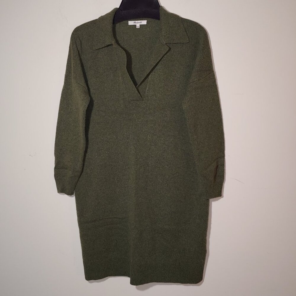 Madewell Wool-Blend Polo Sweater Dress Size S Moss Green